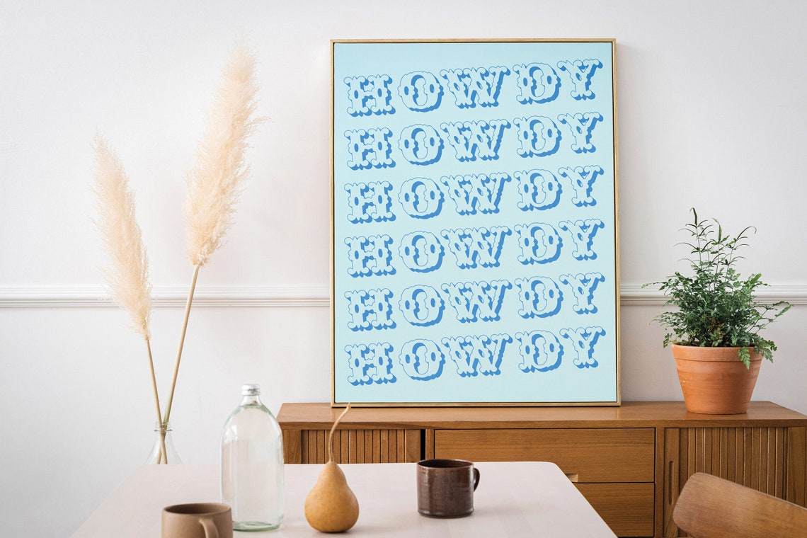 Howdy Western Lettering Light Blue Coastal Cowgirl Typography Wall Art - Image 3