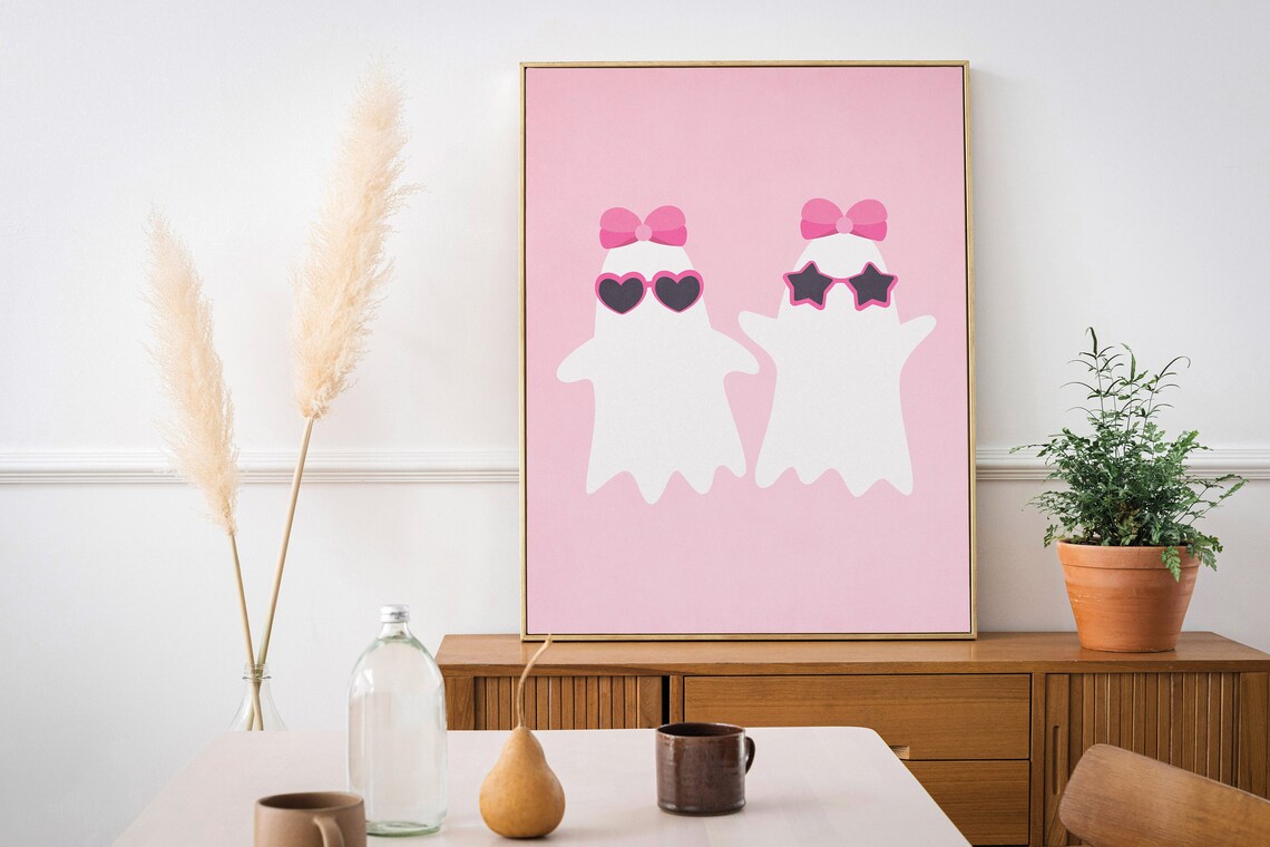 Cute Halloween Decor Disco Ghost Decor Cute Ghost Print Pink Halloween Decor Pastel Halloween Birthday Wall Decor Halloween - Image 2