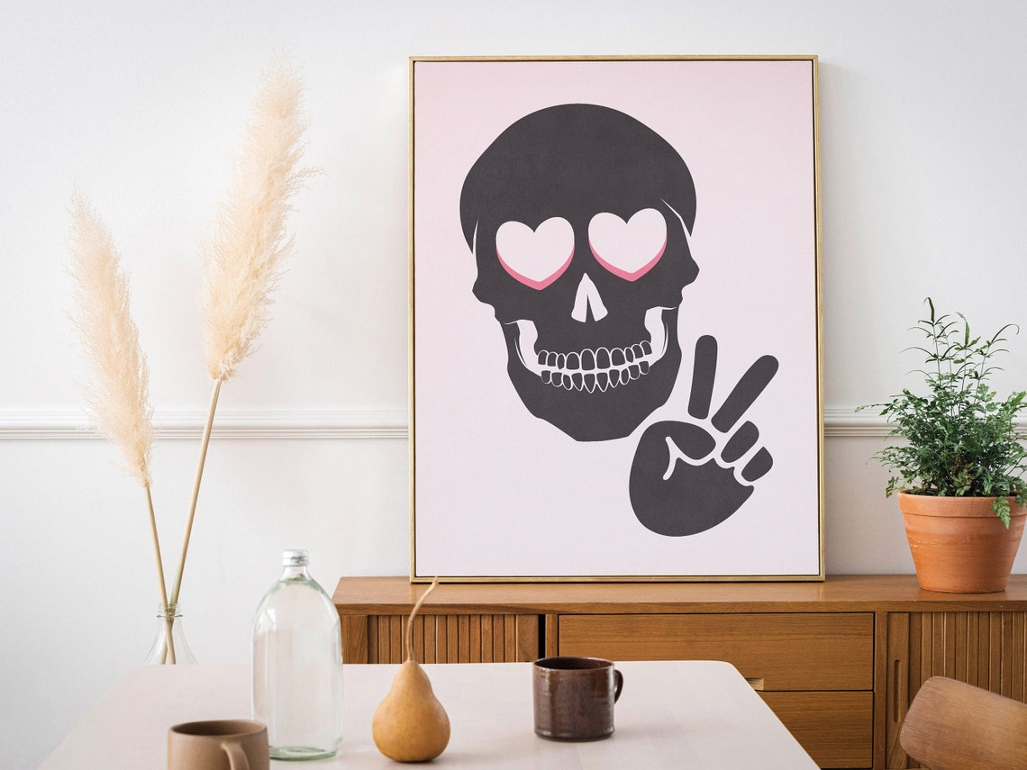 Halloween Printables Wall Decor Poster Halloween Wall Art Skull With Peace Sign Funny Halloween Art Print Decor - Image 2