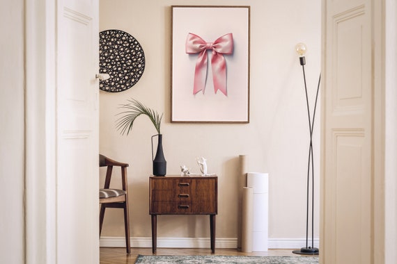 Pink Bow Wall Art Coquette Room Decor Soft Girl Aesthetic Pink Wall Art Apartment Decor Minimalist Girly Wall Art Trendy Bows Poster