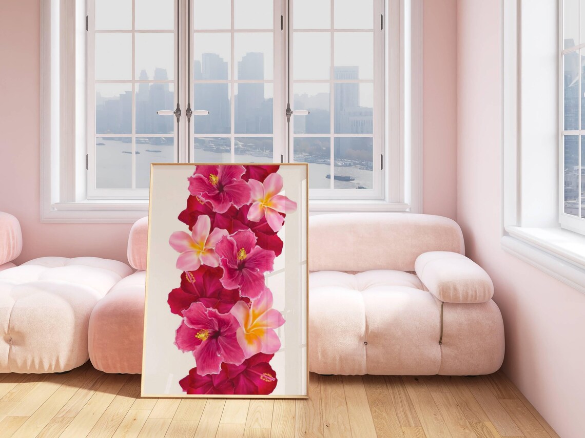 Hibiscus Plumeria Flower Garland Tropical Pink Floral Art Print Poster