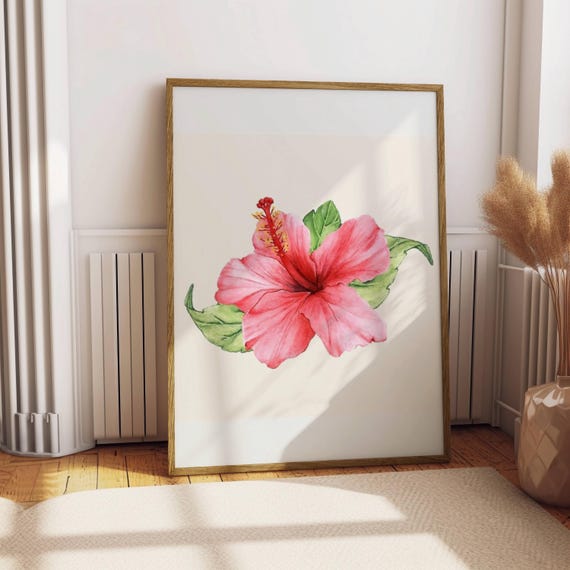 Hibiscus Flower Hawaiian Aloha Wall Art Print Poster Decor Funky Retro Preppy Room Decor Pink Hawaii Decor Instant
