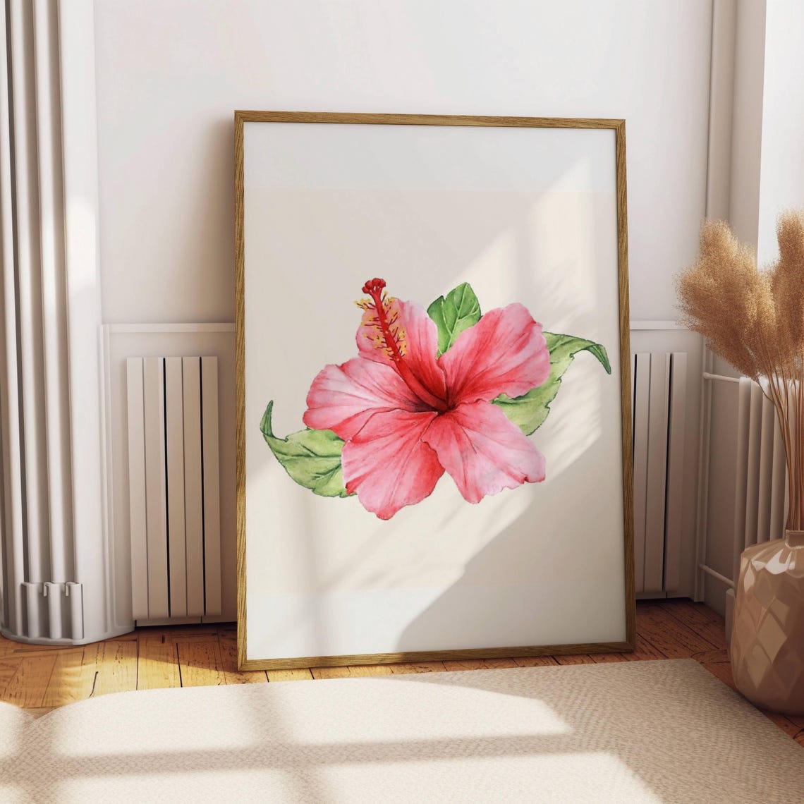 Pink Hibiscus Watercolor Single Bloom Botanical Art Print Poster