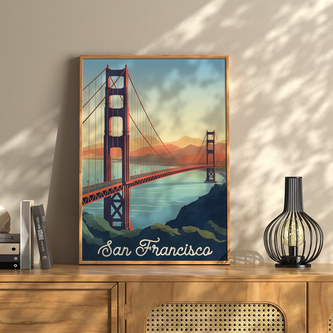 Romantic San Francisco Golden Gate Bridge Sunset Bay Travel Poster