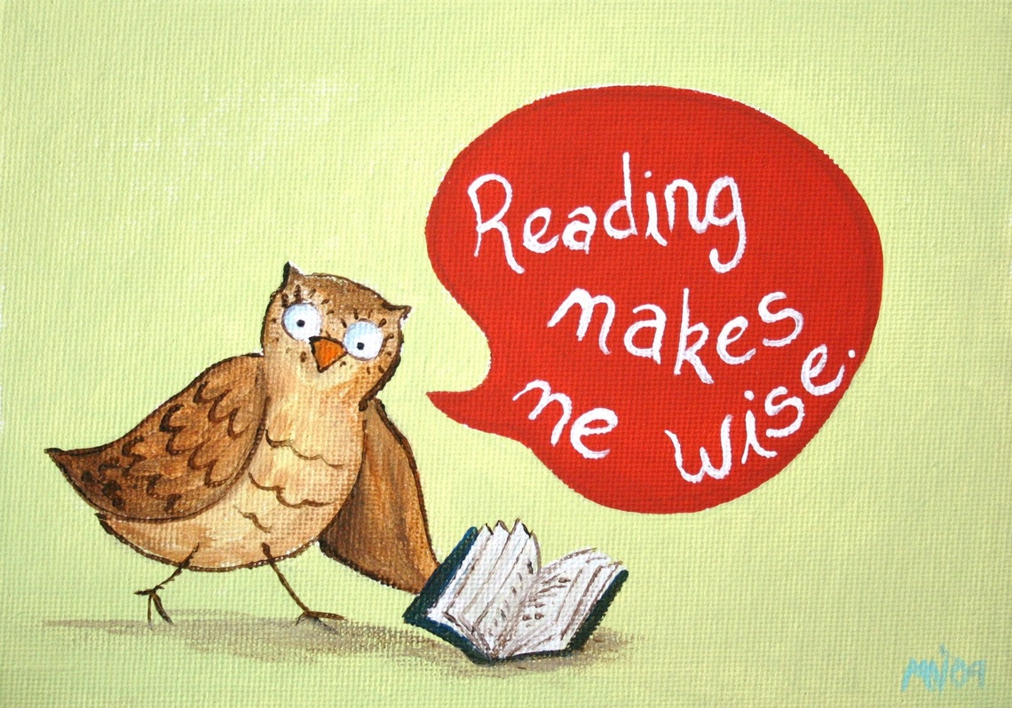 Reading Makes Me Wise Owl With Book Colorful Kids Art Poster