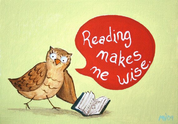 Reading Makes Me Wise Owl With Book Colorful Kids Art Poster