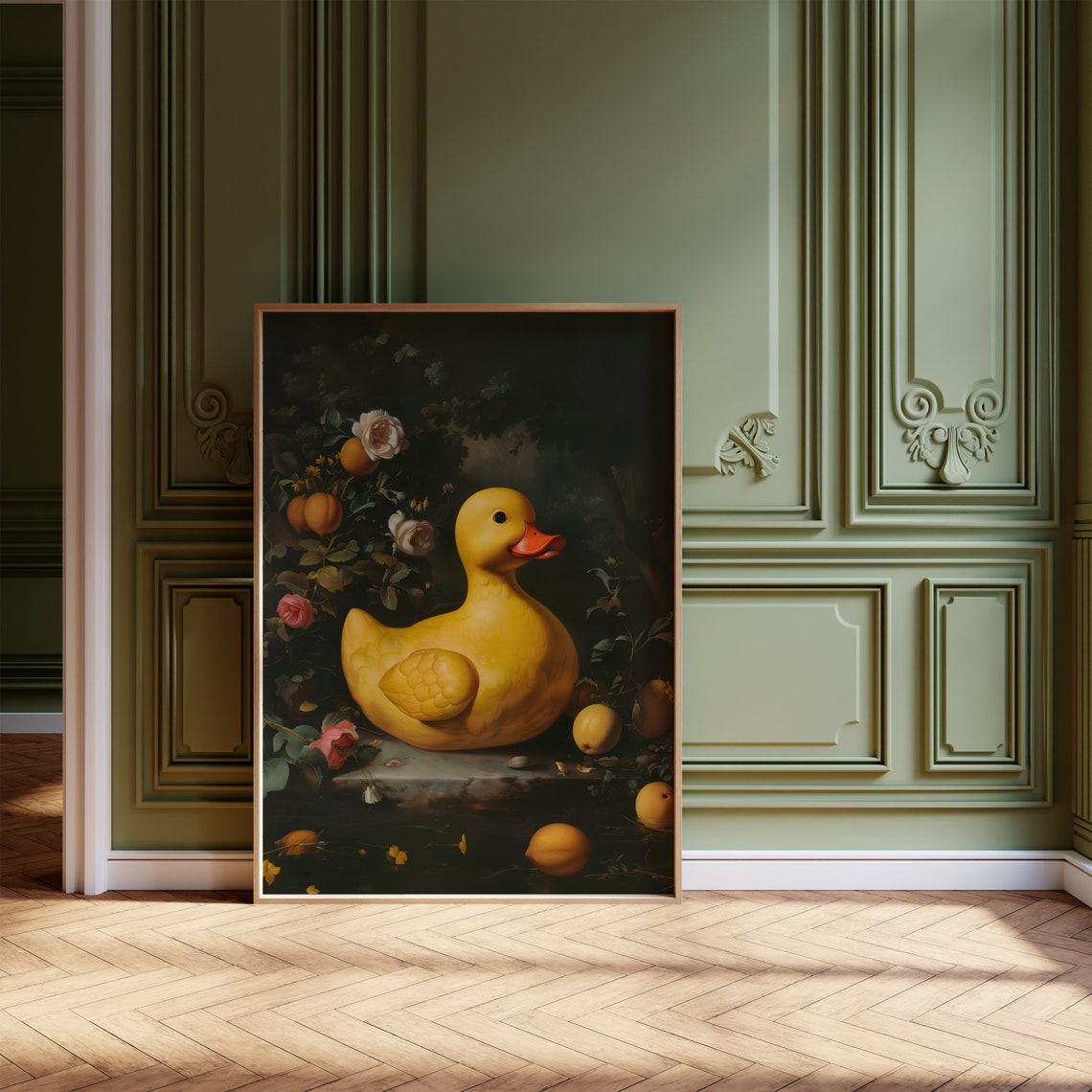Rubber Duck Dark Baroque Floral Still Life Bathroom Humor Poster - Image 3