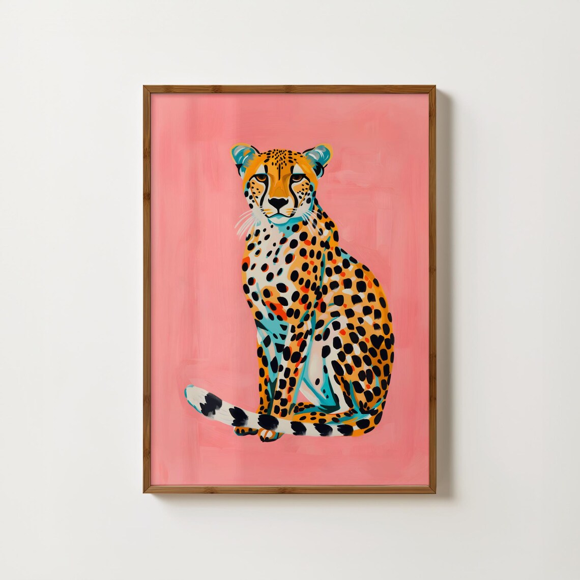 Pink Cheetah, Eclectic Bohemian Animal Art Print