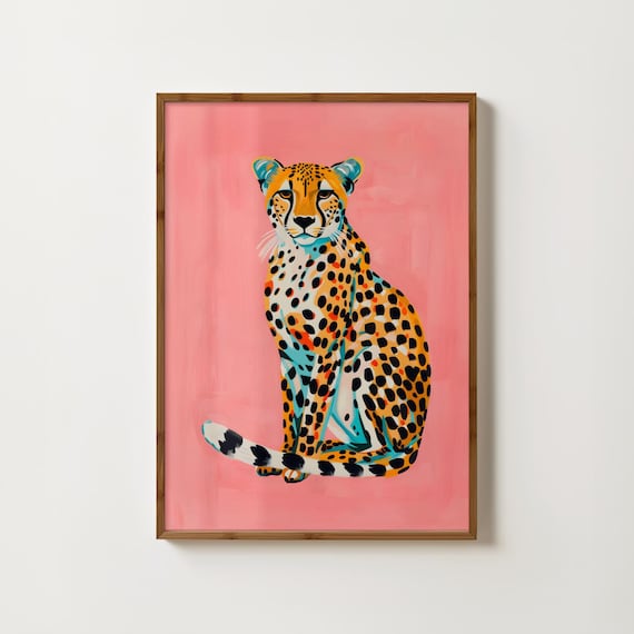 Pink Cheetah, Eclectic Bohemian Animal Art Print