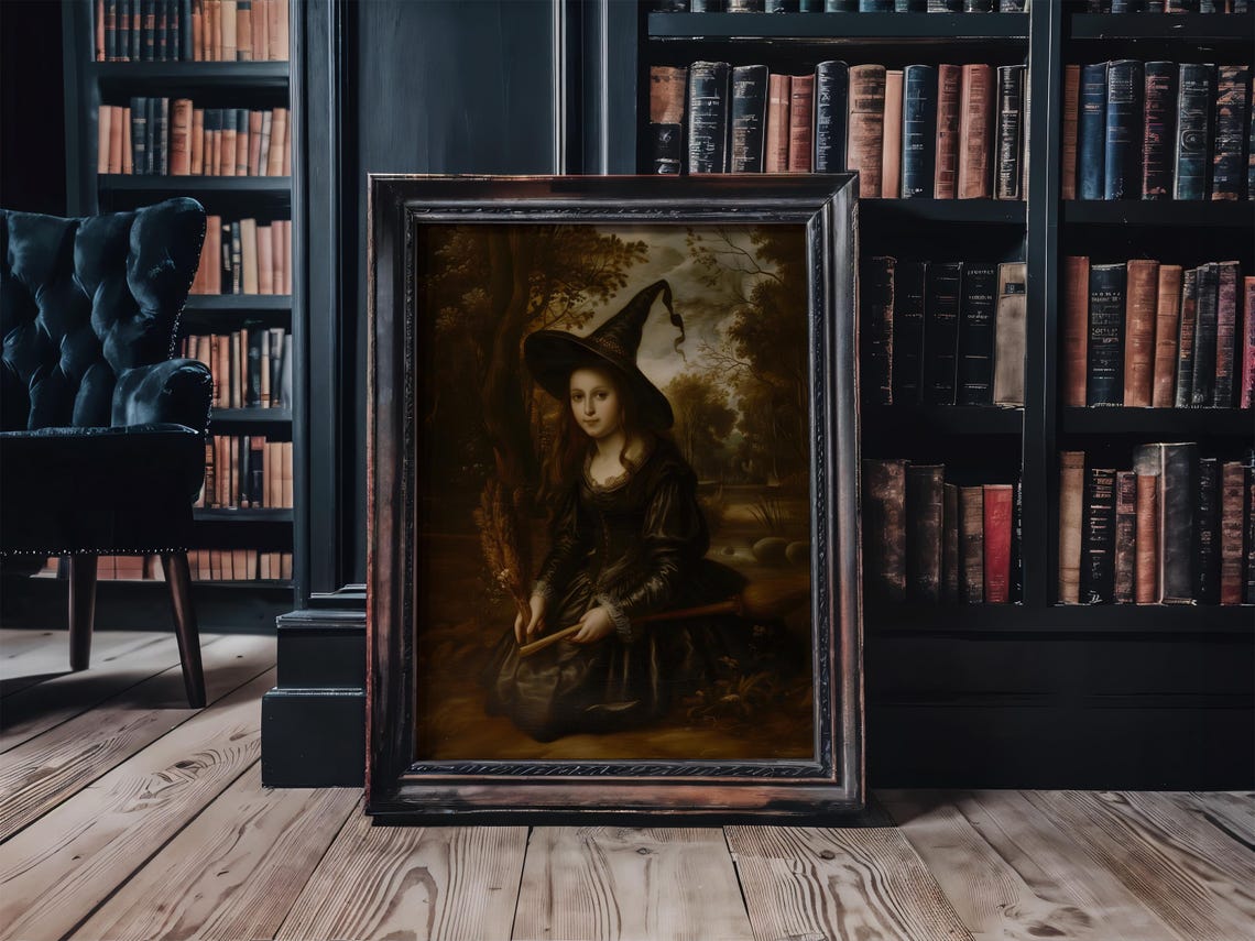 Young Witch Girl In Dark Baroque Forest Dark Academia Art Print - Image 2