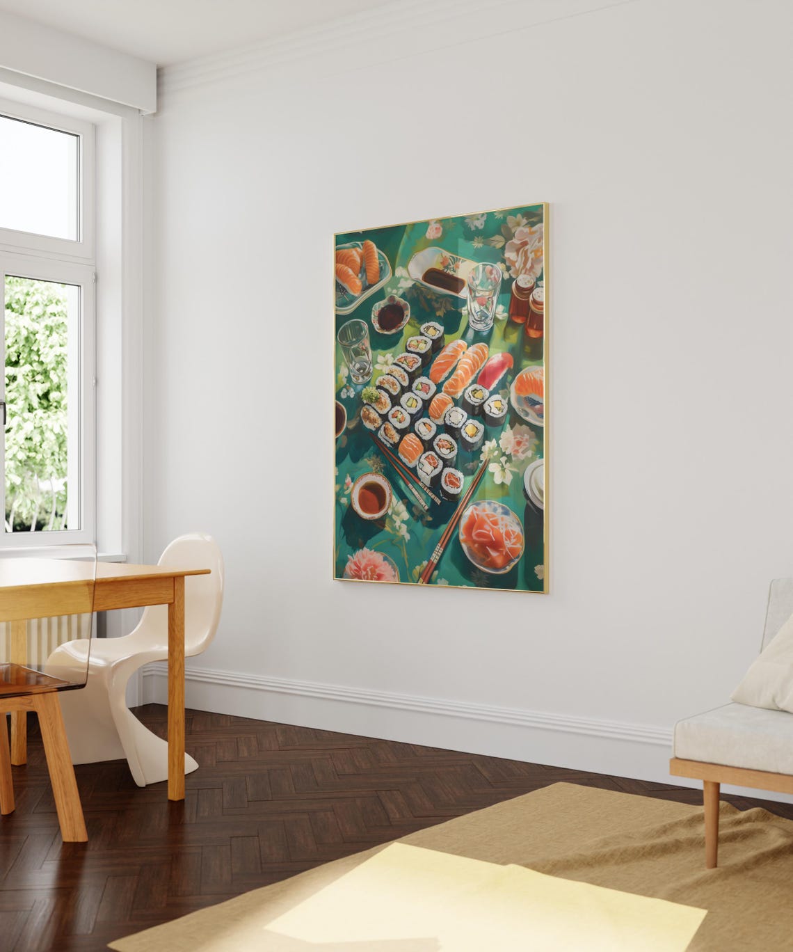 Overhead Sushi Feast On Teal Tablecloth Japanese Food Poster - Image 4