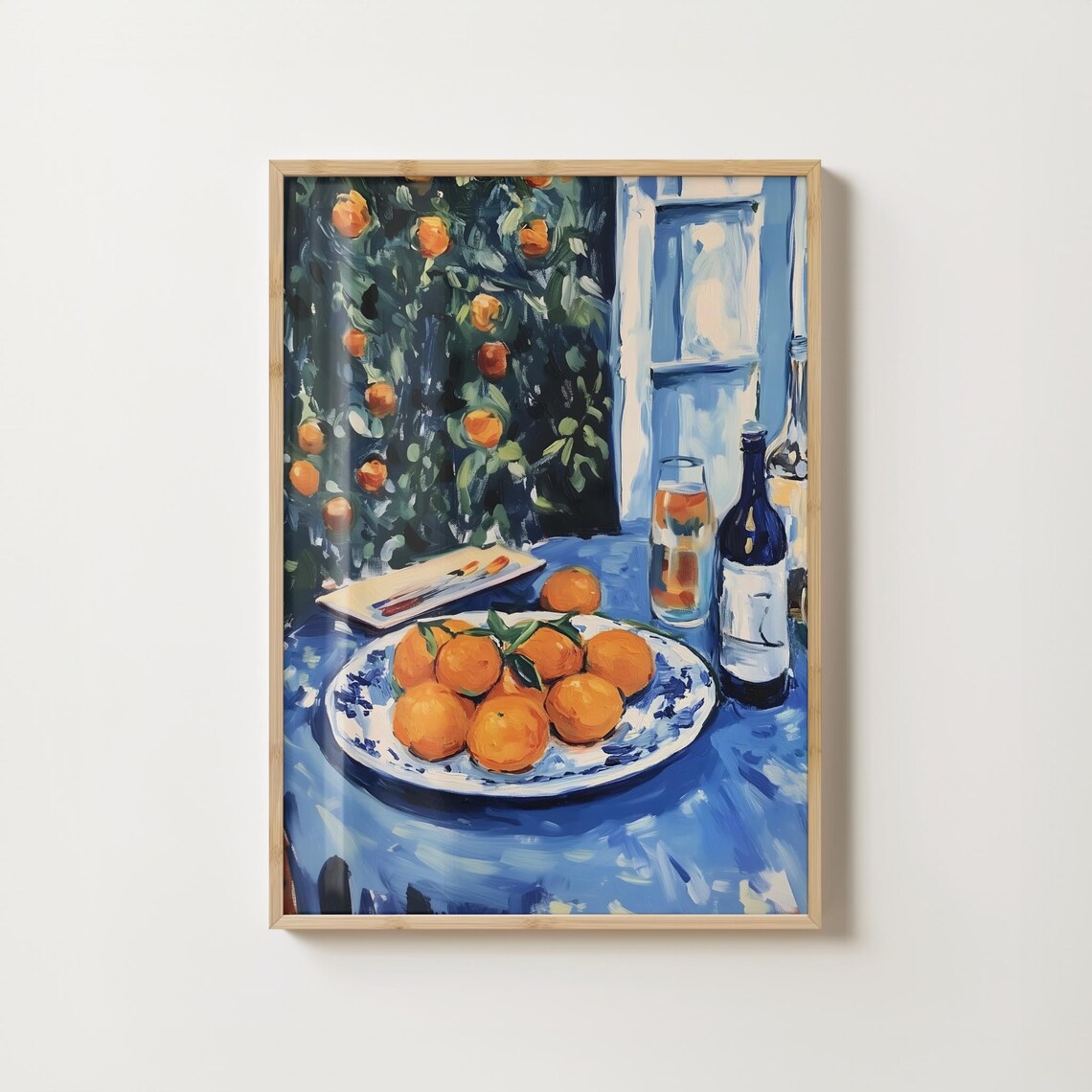 Mediterranean Oranges Print Breakfast Dining Print Dinner Table Print Citrus Fruit Painting Blue Kitchen Prints Food Art Kitchen Wall Art
