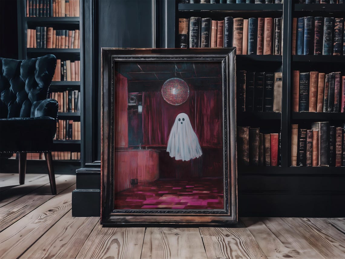 Cute Ghost Disco Ball Spooky Pink Halloween Party Art Poster - Image 4