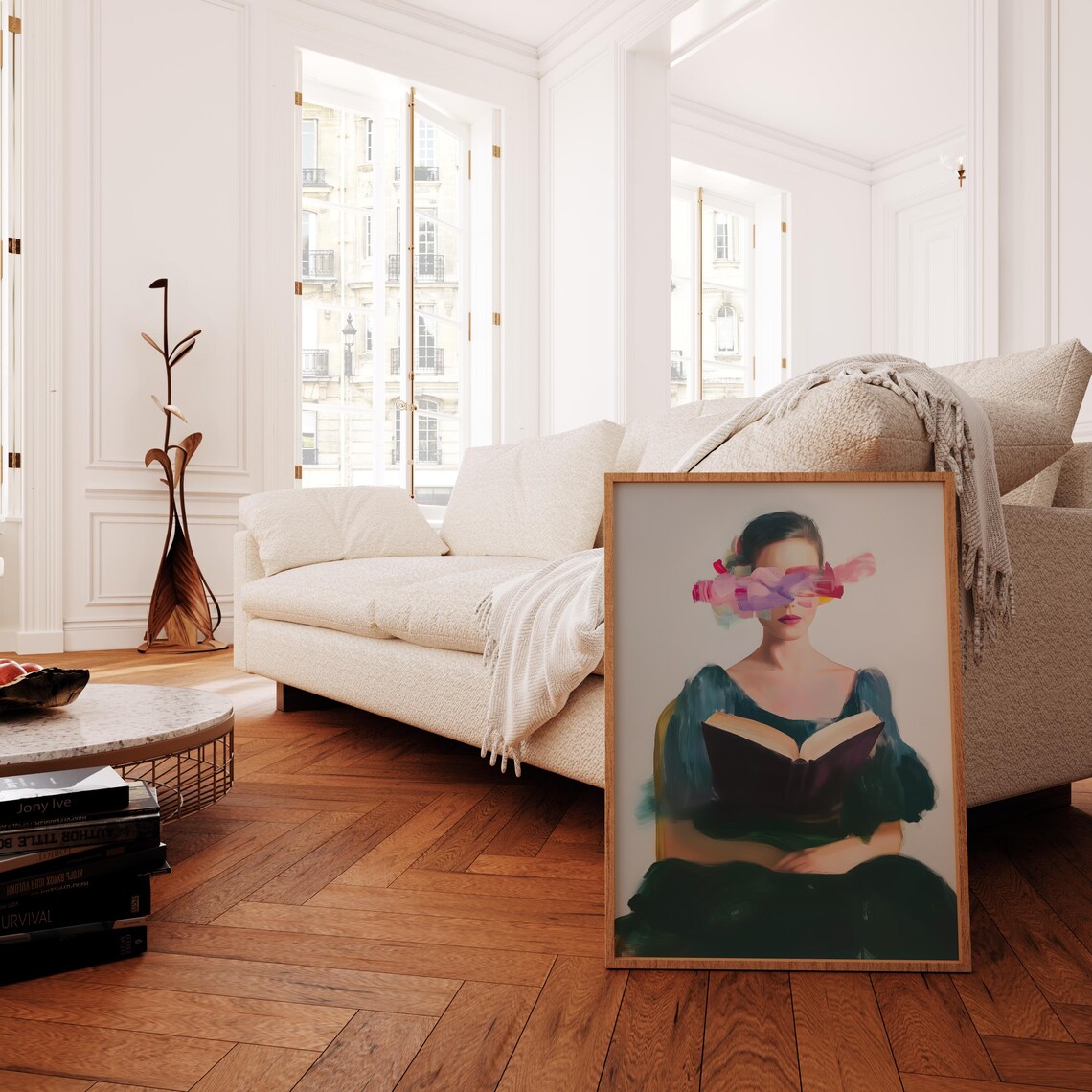 Woman Reading Book Abstract Pink Brushstroke Portrait Poster - Image 3