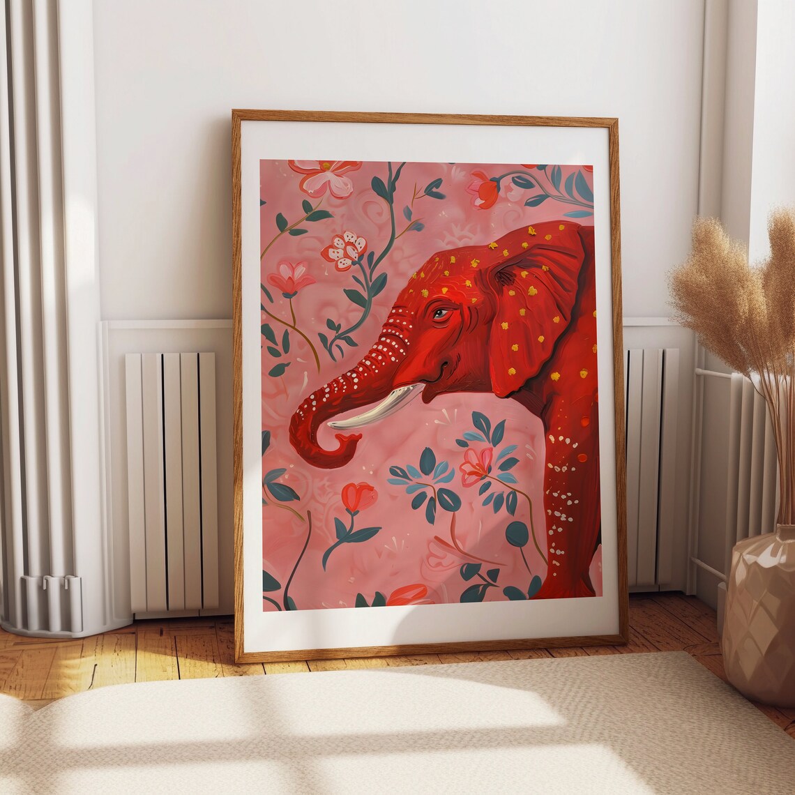 Floral Indian Elephant Folk Art Wall Art Print - Image 2
