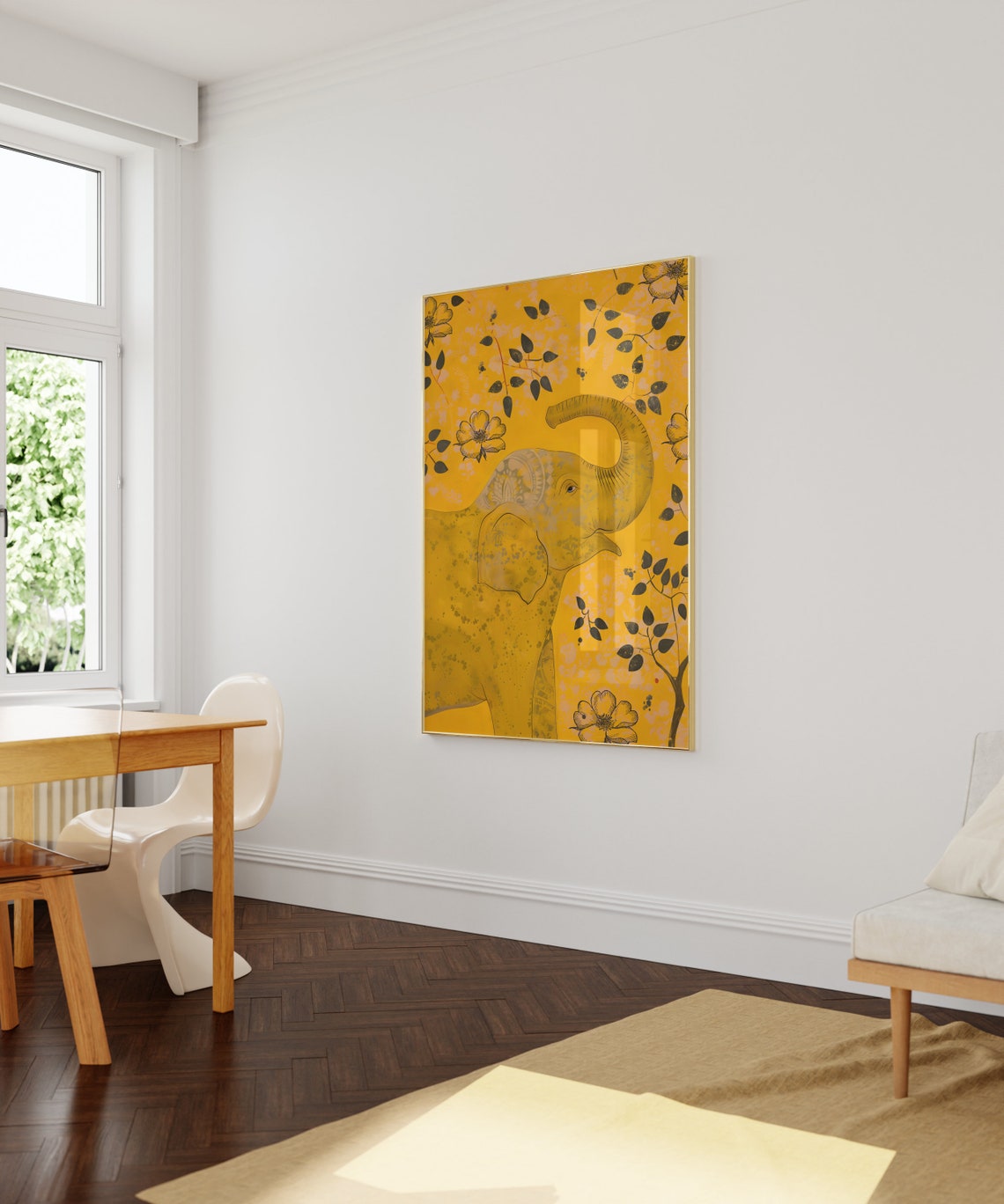 Yellow Indian Folk Elephant Mustard Botanical Wall Art Decor - Image 4