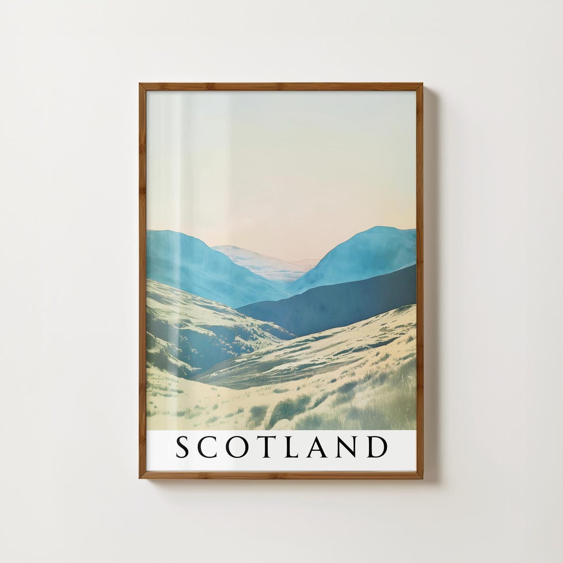 Scotland Blue Highland Mountains Pastel Dawn Landscape Poster