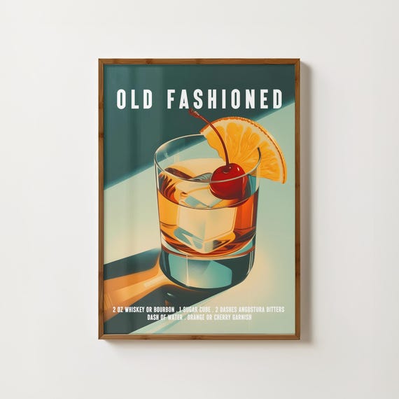 Old Fashioned Retro Cocktail Recipe Poster Print