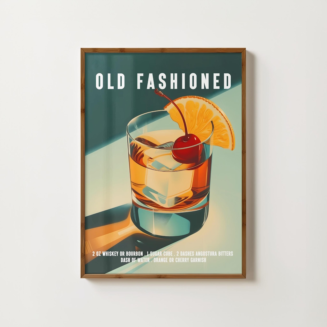 Old Fashioned Retro Cocktail Recipe Poster Print