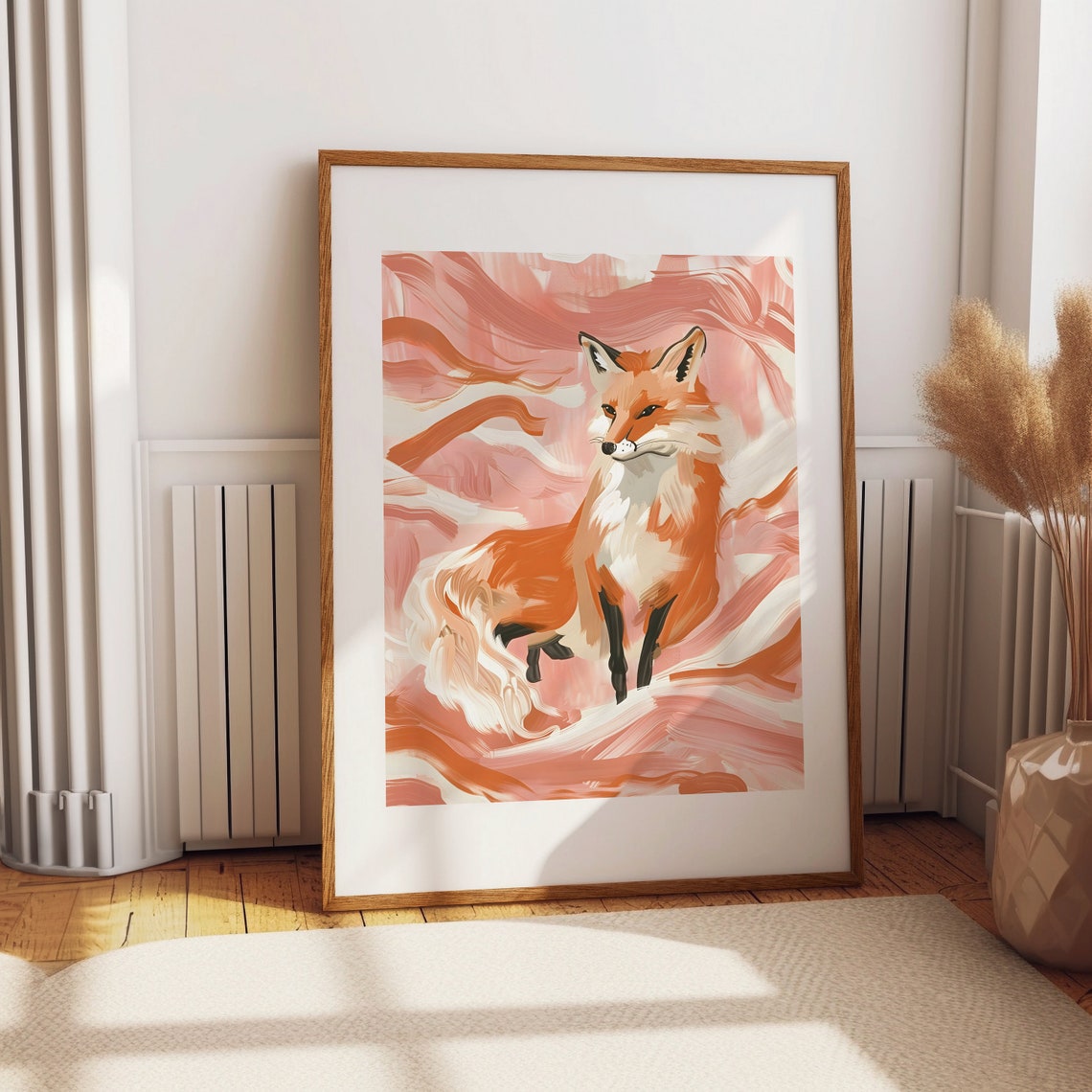 Orange Fox Pink Swirl Brushstrokes Modern Bohemian Wall Art Decor - Image 3