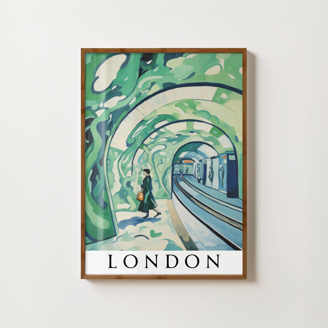 London Underground Green Tunnel Retro Travel City Scene Poster