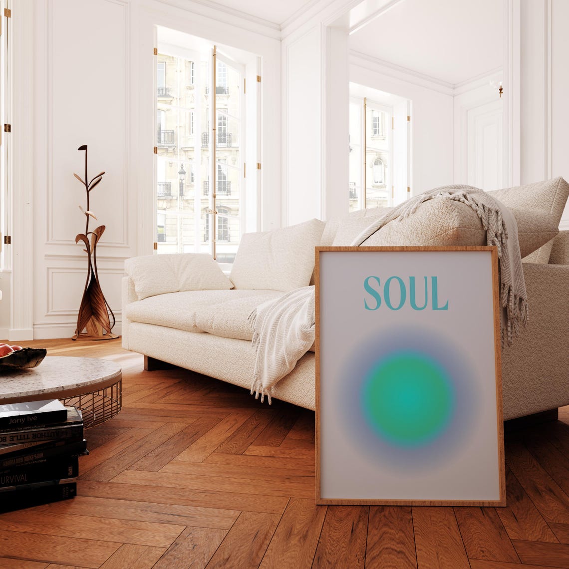 Soul Mind Body Blue Green Aura Gradient Calm Meditation Poster - Image 3