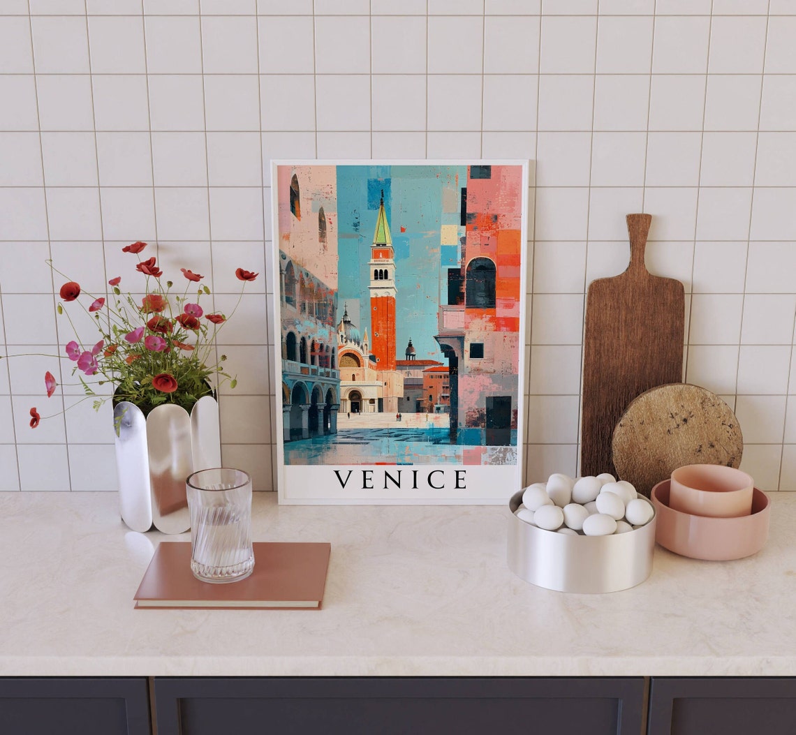 Venice St Mark Square Red Campanile Pastel Facades Travel Poster - Image 4