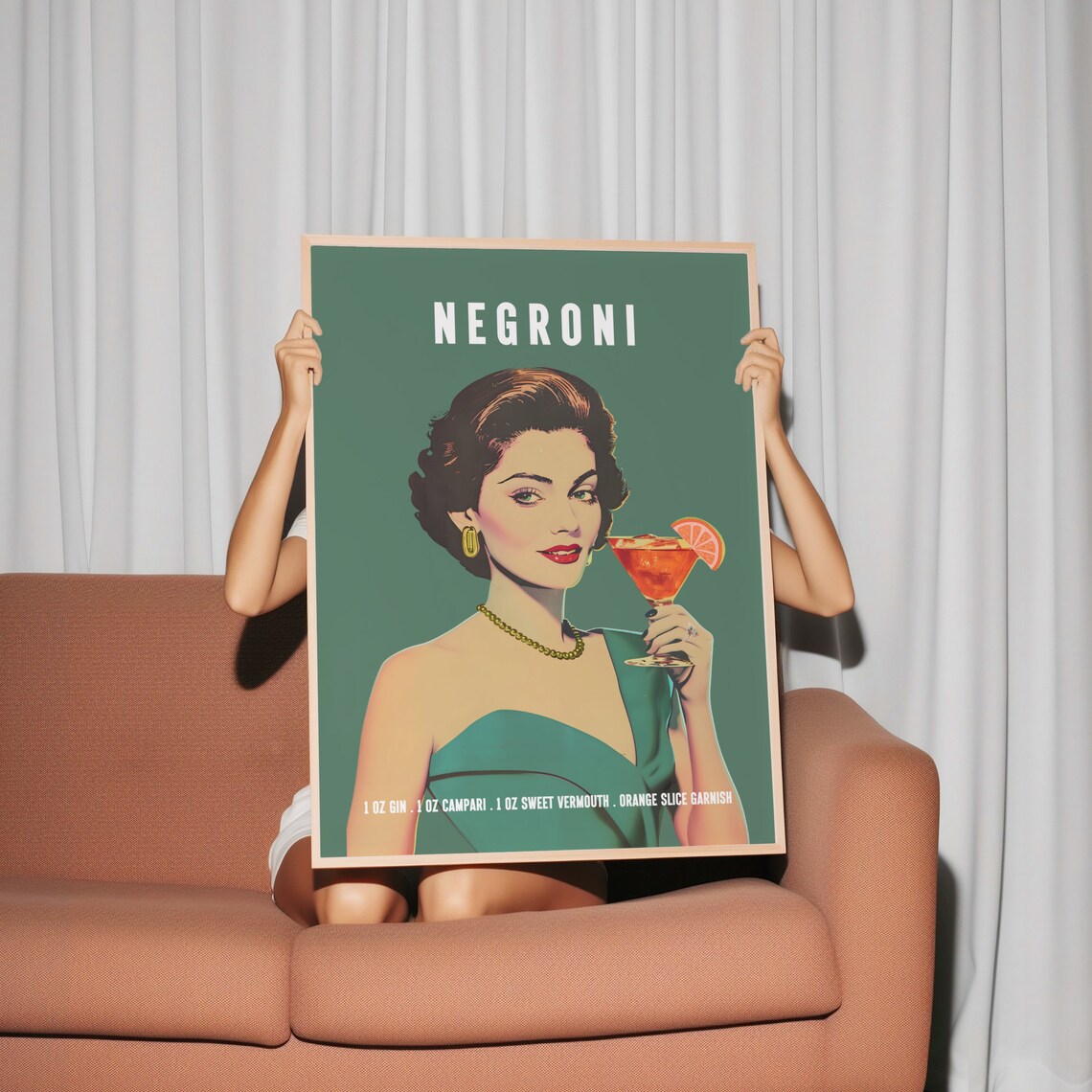 Negroni Retro Cocktail Poster, Bar Cart Kitchen Decor - Image 2