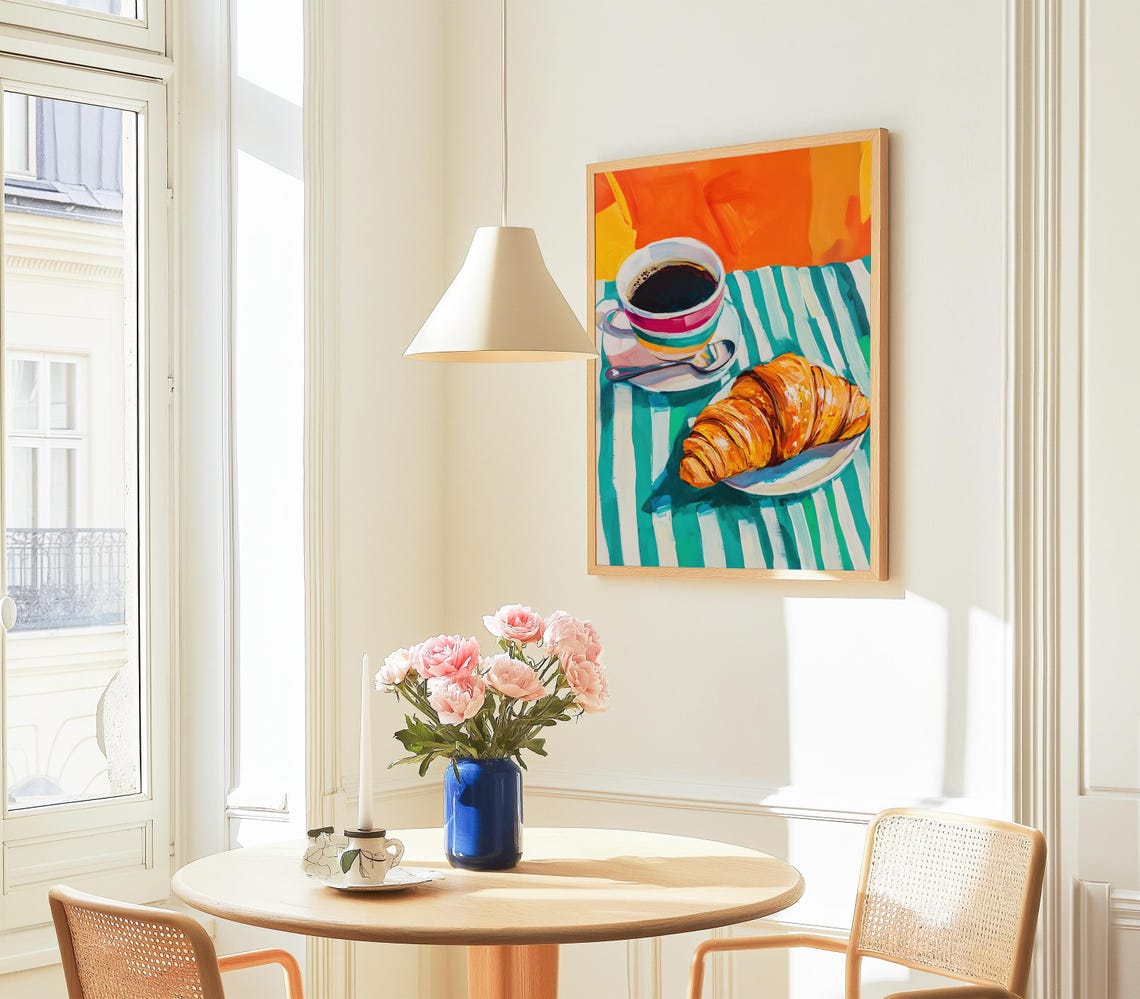 Croissant And Coffee On Striped Cloth French Breakfast Poster - Image 4