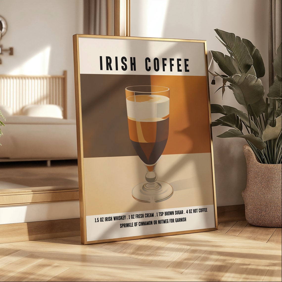 Irish Coffee Recipe With Cream Layer On Warm Caramel Background Poster - Image 2