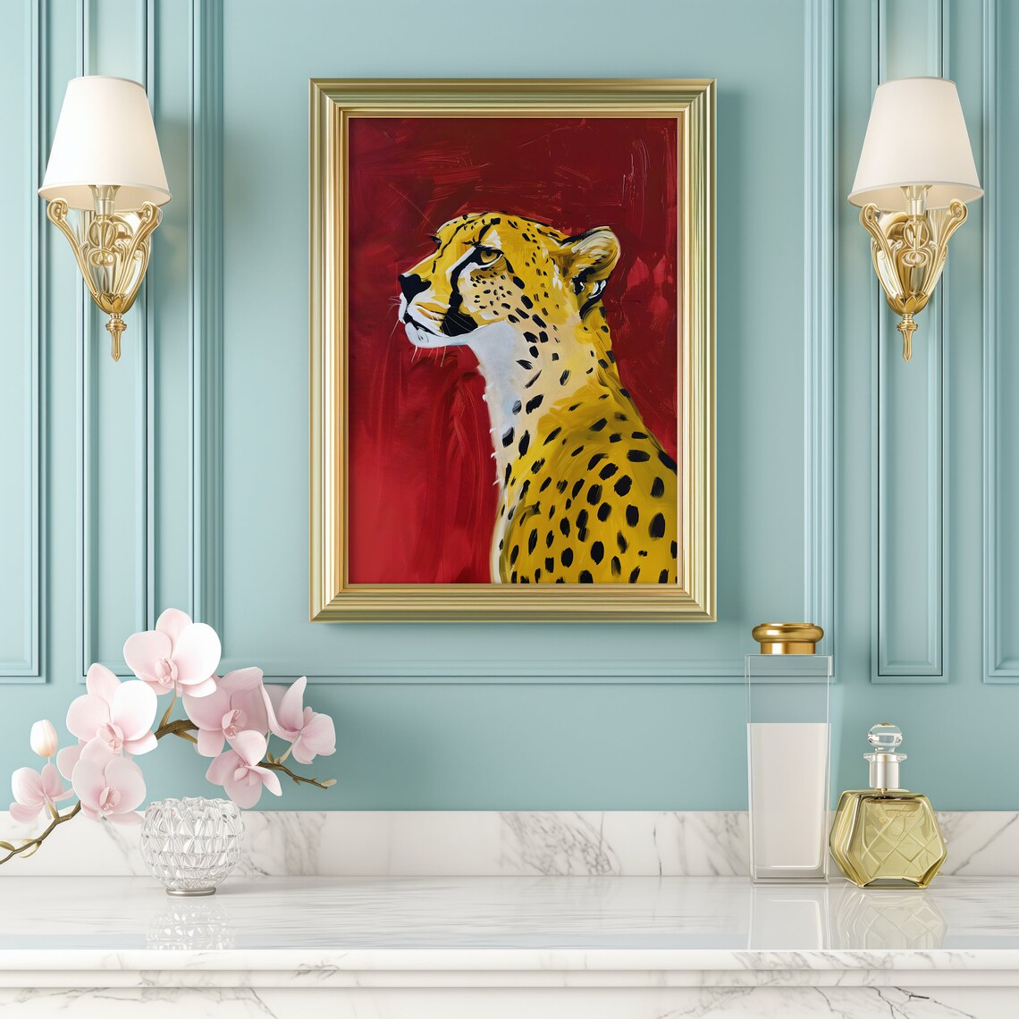 Red Cheetah Eclectic Animal Art Print, Maximalist Decor - Image 3