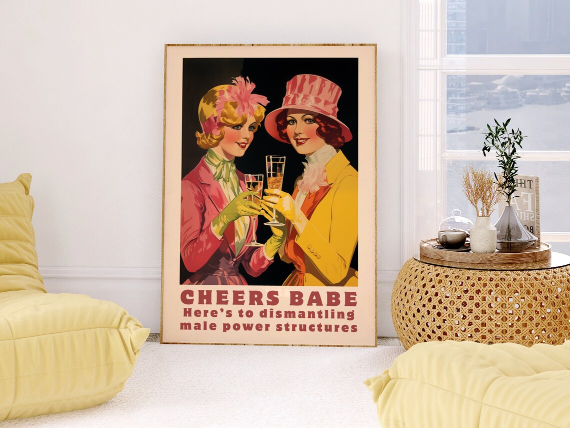Cheers Babe Feminist Vintage Poster, Girl Power Art - Image 3