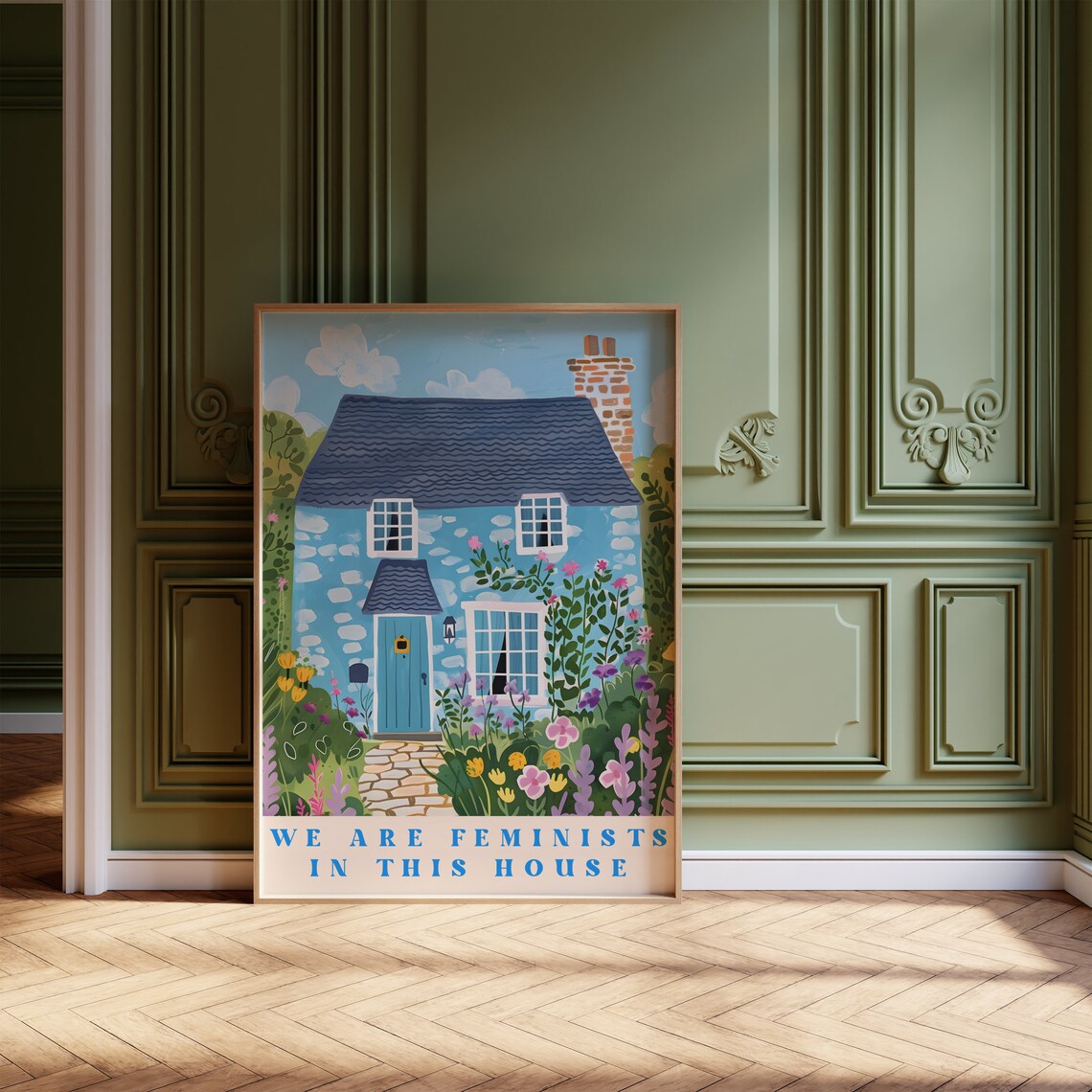 We Are Feminists In This House Cottage Floral Quote Art Poster - Image 4