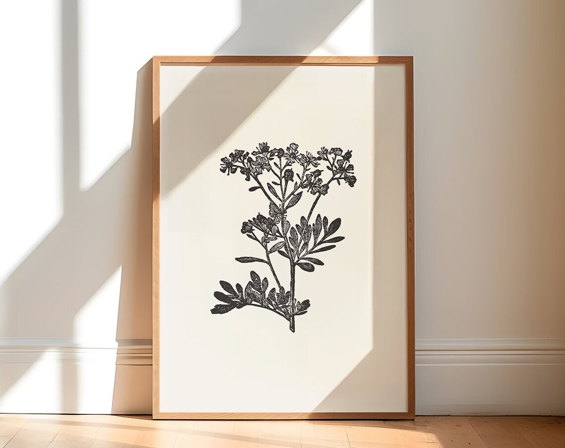 Vintage Floral Illustration, Dark Academia Art Print
