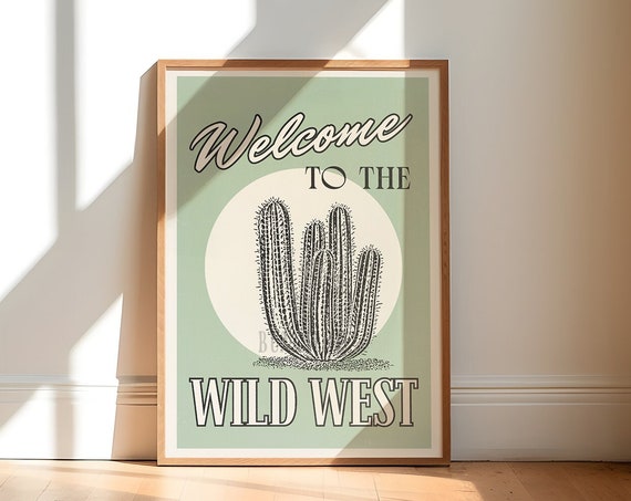 Wild West Poster Vintage Western Wall Art Cowboy Cute Apartment Decor Retro Cactus Art Print Southwestern Art