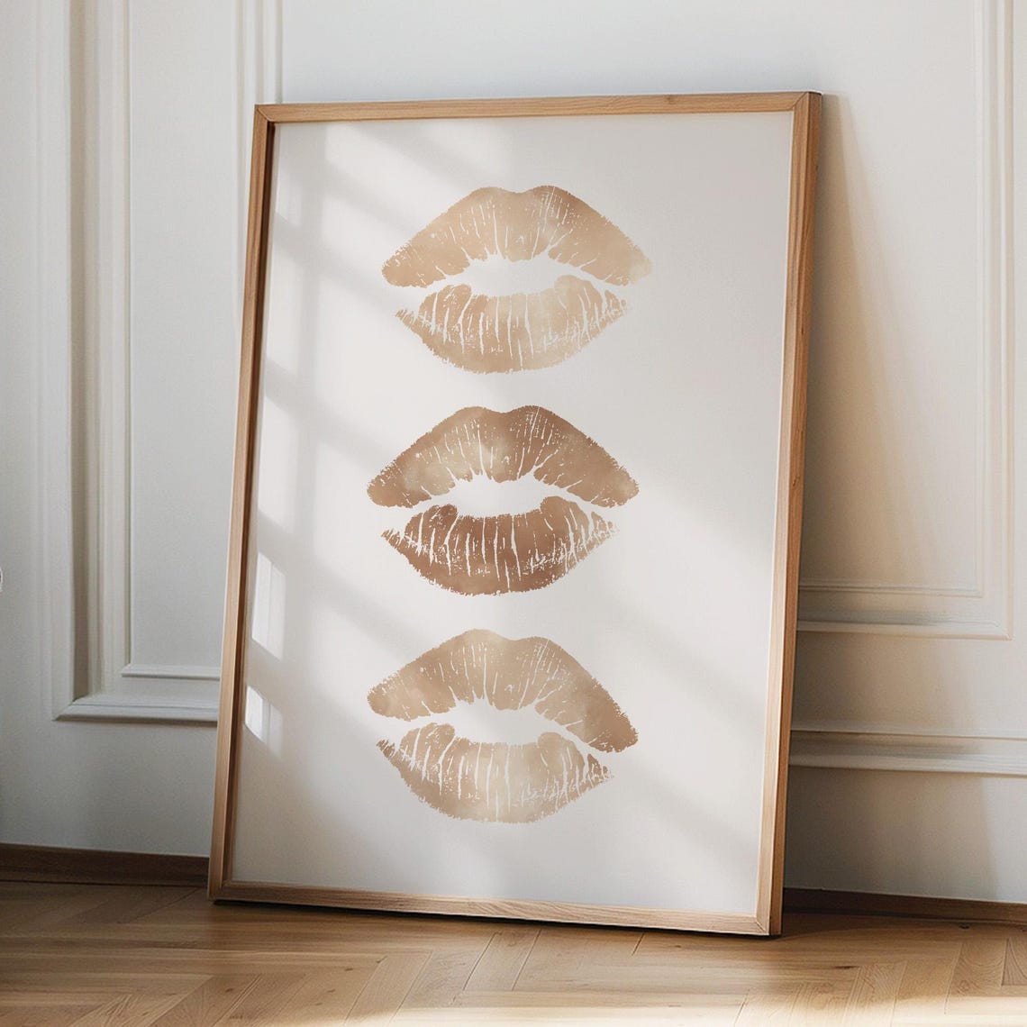 Beige Lipstick Kiss Marks Trio Trendy Makeup Kiss Art Poster