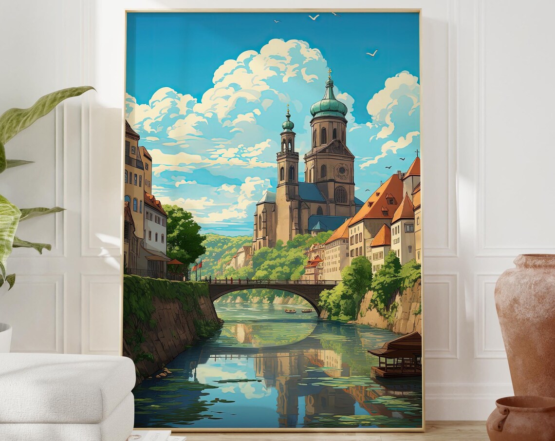 Anime Cityscape and Castle Landscape Art Print - Image 2