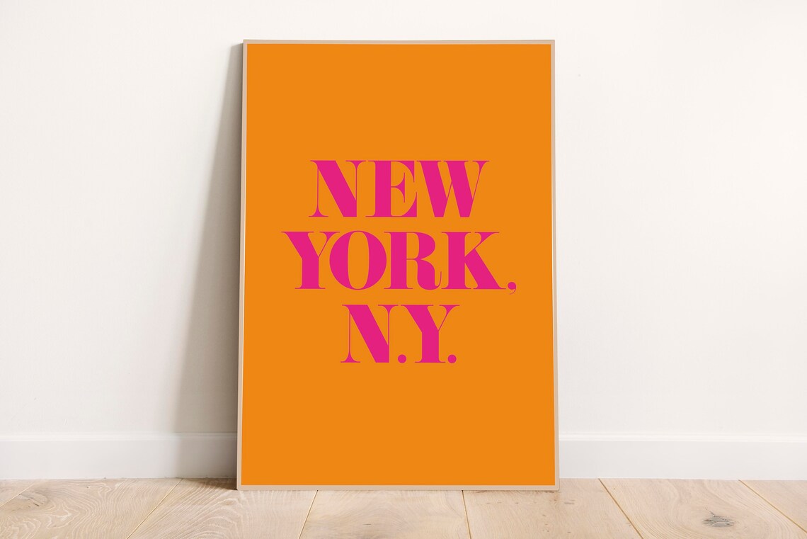 New York N.Y. Bold Orange Magenta Retro Typography City Travel Wall Art