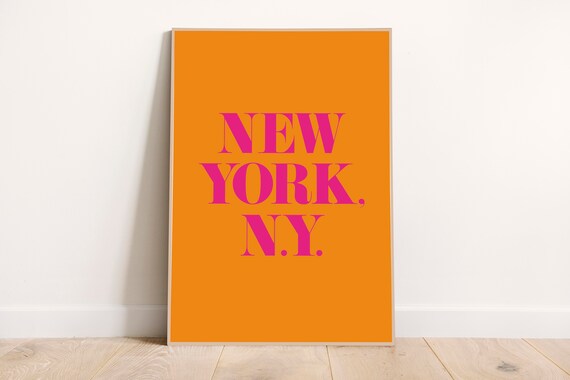 New York N.Y. Bold Orange Magenta Retro Typography City Travel Wall Art