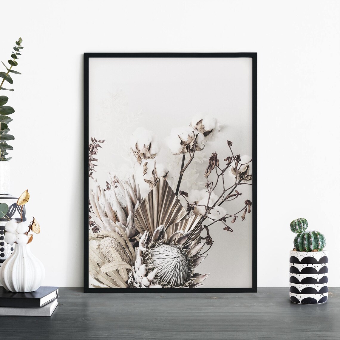Australian Native Protea Bouquet Black and White Floral Photo Poster