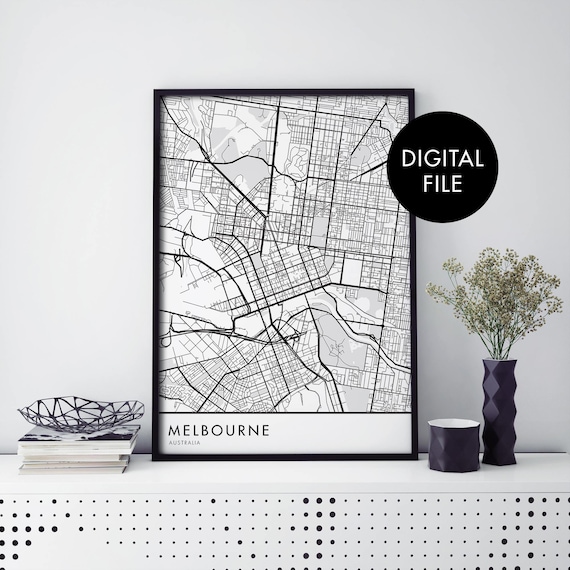 Melbourne Australia Black And White City Street Map Art Poster
