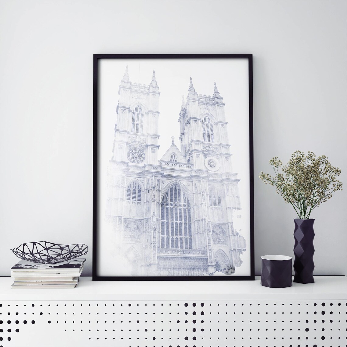 Westminster Abbey London Faded Watercolor Gothic Landmark Art Poster