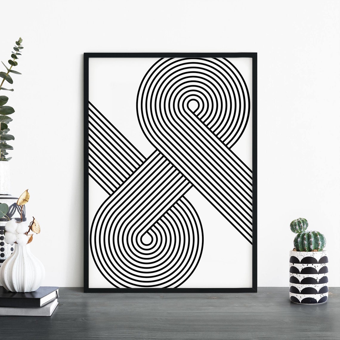 Infinity Symbol Black White Modern Geometric Abstract Line Art Poster