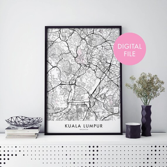 Kuala Lumpur Malaysia Minimalist Street Map Southeast Asia City Poster