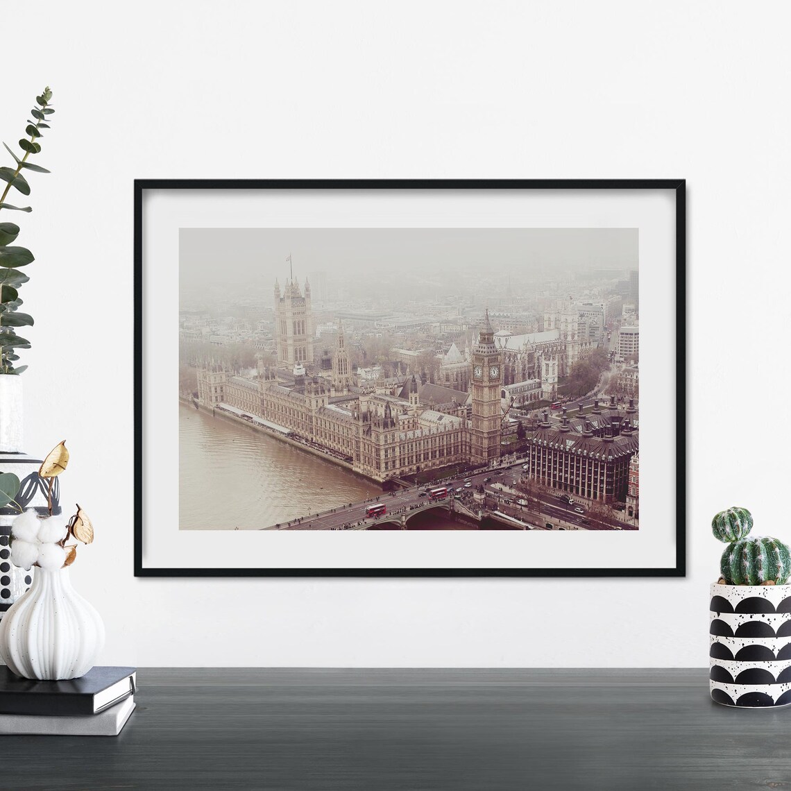 Houses of Parliament and Big Ben Misty Thames View Art Poster