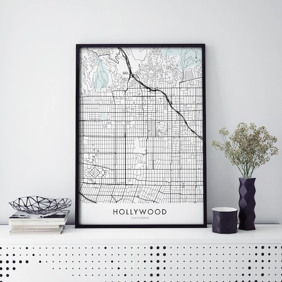 Hollywood California Minimalist Black and White City Map Poster