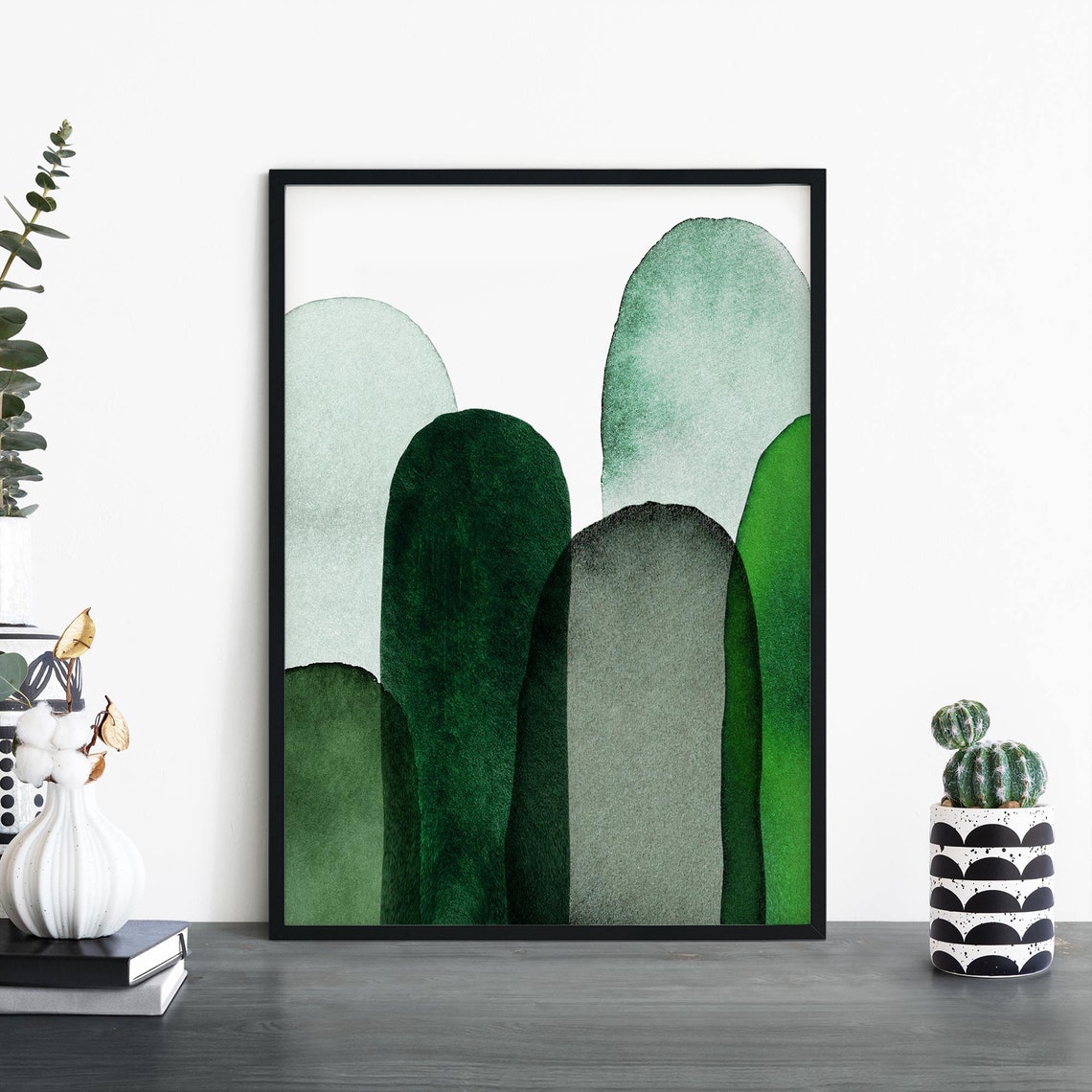 Emerald Green Watercolor Dome Arches Abstract Modern Art Poster