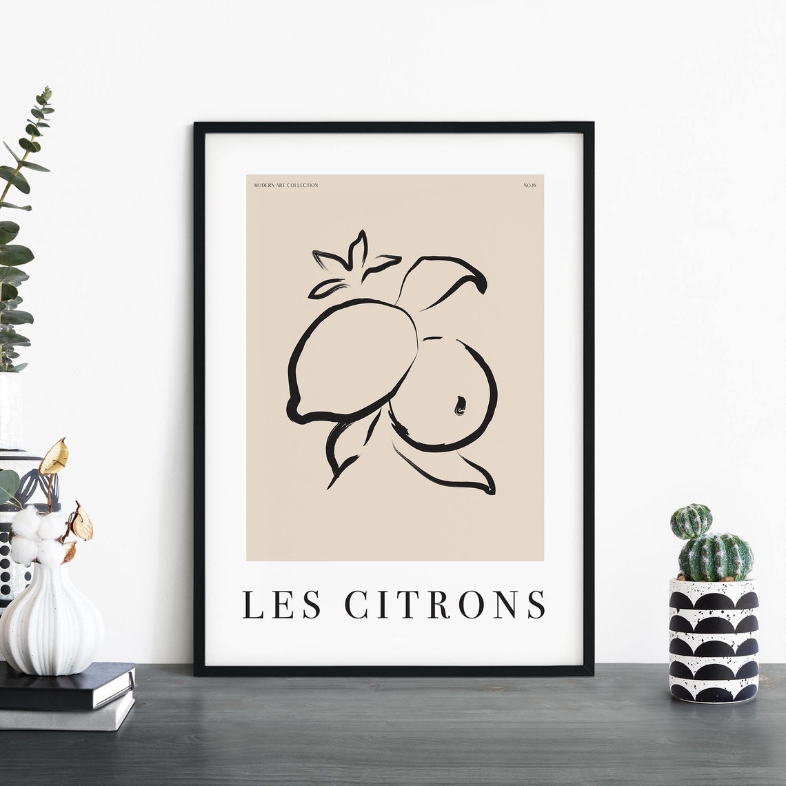 Les Citrons Minimalist Lemon Line Art Modern French Kitchen Poster