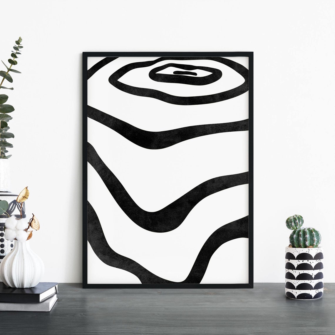 Melting Wavy Black Bands Organic Flow Monochrome Abstract Poster