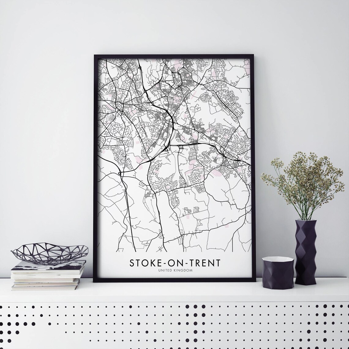 Stoke-on-Trent United Kingdom City Map Poster Black on White Minimal Art